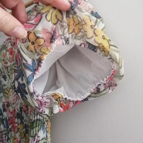 By Anthropologie Aurelia Floral Smocked Top Blouse with Puff Sleeves Large - Picture 7 of 16